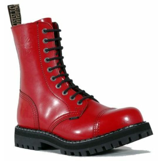 Bocanci Steel Boots cu 10 găuri, roșu uni