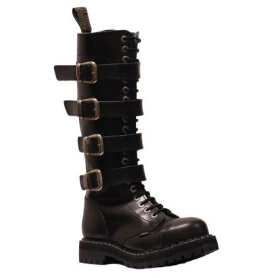 Bocanci Steel Boots cu 20 găuri, negri, 4 catarame